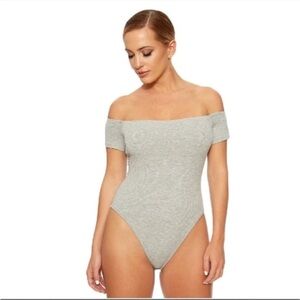 Naked Wardrobe Grey Off the Shoulder Bodysuit